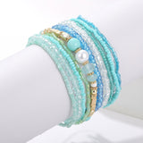 10 pcs/lot Boho Multi-layer Imitation Pearl Crystal Glass Beaded Elastic Bracelets Bangles Set for Women Wedding Party Gifts