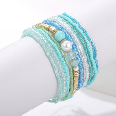10 pcs/lot Boho Multi-layer Imitation Pearl Crystal Glass Beaded Elastic Bracelets Bangles Set for Women Wedding Party Gifts