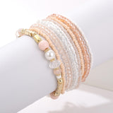 10 pcs/lot Boho Multi-layer Imitation Pearl Crystal Glass Beaded Elastic Bracelets Bangles Set for Women Wedding Party Gifts