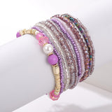 10 pcs/lot Boho Multi-layer Imitation Pearl Crystal Glass Beaded Elastic Bracelets Bangles Set for Women Wedding Party Gifts